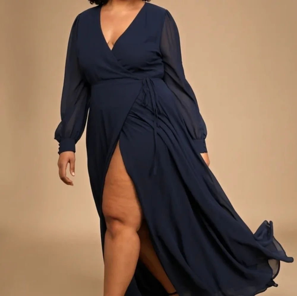 NWOT Lulu's Navy Blue Long Sleeve Wrap Maxi Dress Size 3X=22/24 - Picture 3 of 6